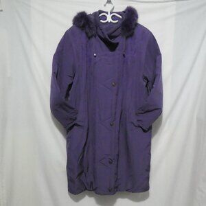 LAURA PETITES | large | Long Purple Winter Coat with Faux Fur Collar | GUC